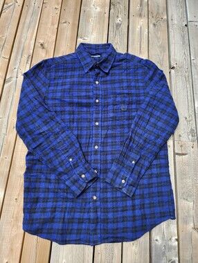 Chaps Shirt Mens Medium Checkered Plaid Flannel Long Sleeve Button Up Preppy